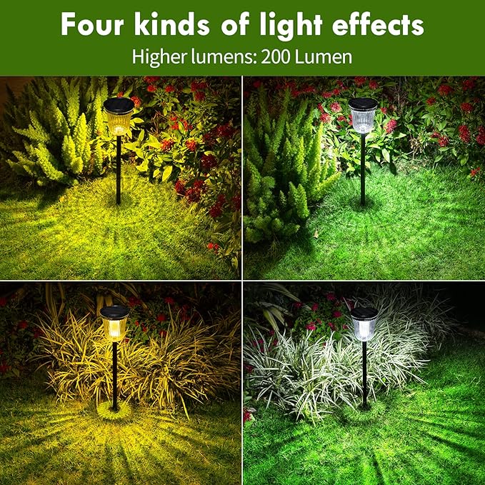 Solar Pathway Lights Outdoor Waterproof, 4 Pack 200 Lumens Super Bright Solar Garden Lights with 2 Lighting Modes, Auto On/Off Outdoor Solar Lights for Yard, Walkway, Lawn, Driveway, Path