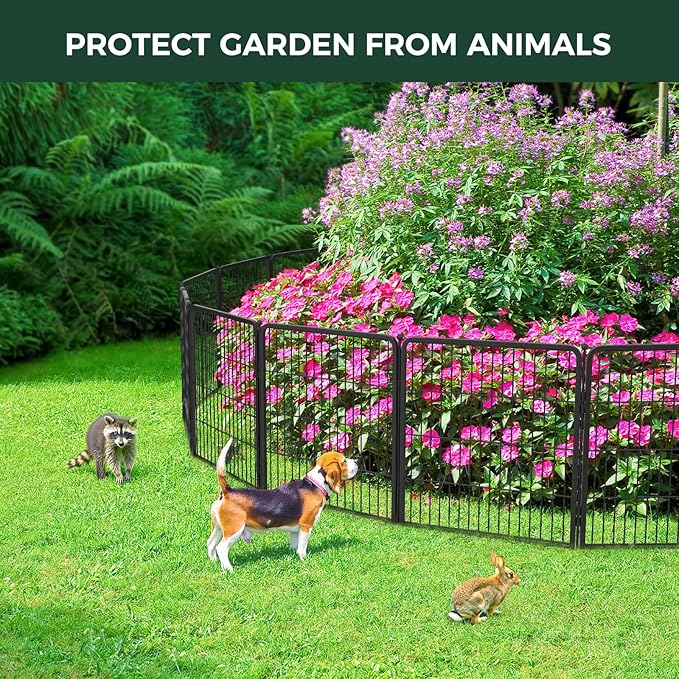 FXW Garden Fence Outdoor for The Yard – 45in(H) x 54.7ft(L) Heavy Duty Metal Animal Barrier for Dog and Rabbit, Decorative Dog Fence, 24 Panels, Black