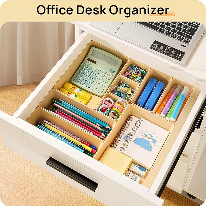 Vtopmart 25 PCS Plastic Drawer Organizers Set, 4-Size Versatile Bathroom and Vanity Drawer Organizer Trays, Storage Bins for Makeup, Bedroom, Kitchen Gadgets Utensils and Office