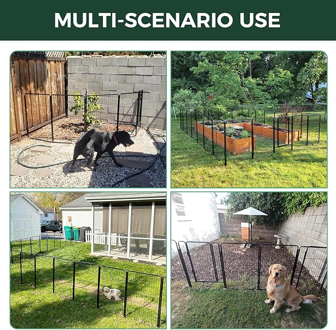 FXW Garden Fence Outdoor for The Yard – 40in(H) x 72.9ft(L) Heavy Duty Metal Animal Barrier for Dog and Rabbit, Decorative Dog Fence, 32 Panels, Black
