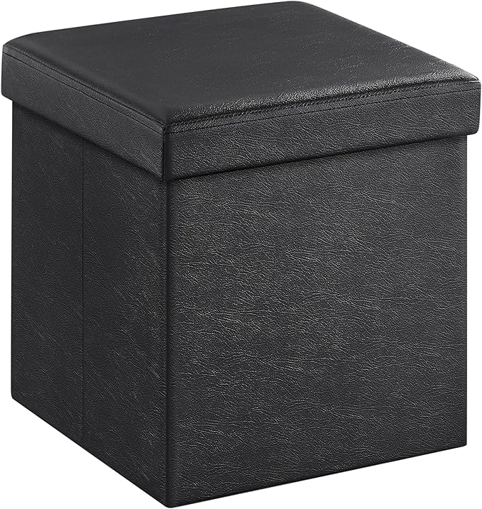 SONGMICS MAZIE Collection - 15 Inches Ottoman with Storage, Footstool, Storage Ottoman, Load 660 lb, for Dorm, Living Room, Bedroom, Synthetic Leather, Black ULSF101