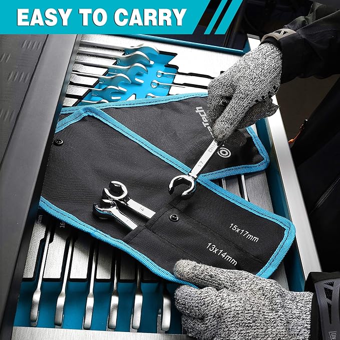 DURATECH Flare Nut Wrench Set, Metric, 3-piece, 10, 12, 13, 14, 15, 17mm, CR-V Steel, Organizer Pouch Included