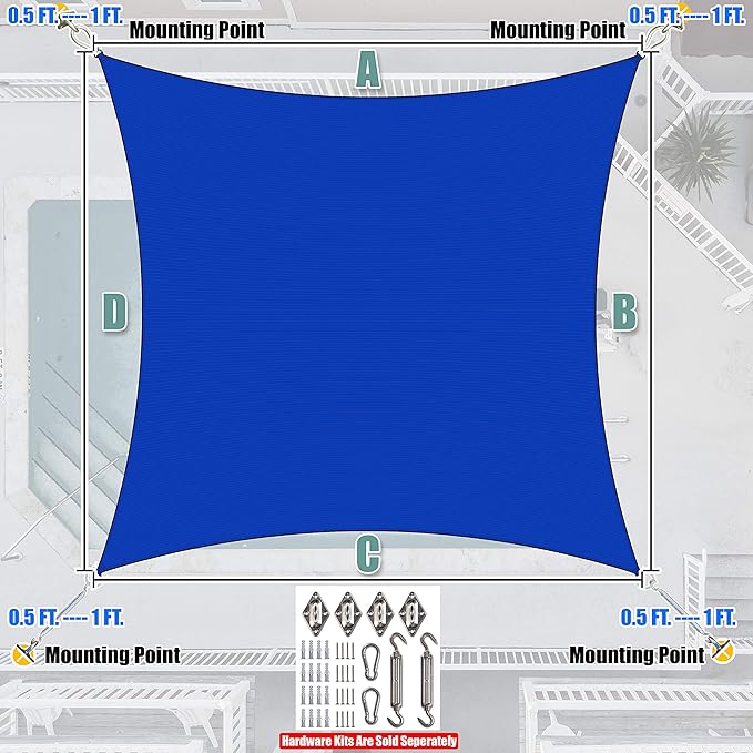 Amgo Custom Size 21' x 22' Blue Rectangle Square Sun Shade Sail UPF50+ AGTAPR1620, Order to Make Canopy Awning, 95% UV Blockage, Water & Air Permeable, Commercial and Residential (We Customize)