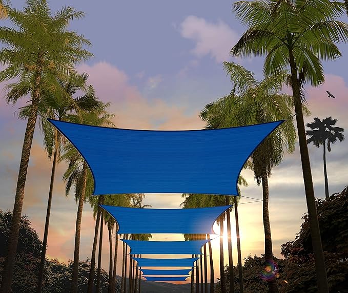 Amgo Custom Size 6' x 16' Blue Rectangle Square Sun Shade Sail UPF50+ AGTAPR1620, Order to Make Canopy Awning, 95% UV Blockage, Water & Air Permeable, Commercial and Residential (We Customize)