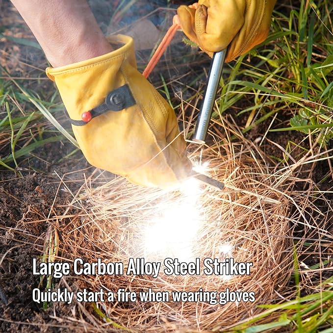 Classic Heavy-Duty Super-Duty Ferro Rod Fire Starter with Premium Ferrocerium Rod Superb Carbon Alloy Steel Striker 550 Paracord Lanyard Handle for Camping Emergency Survival Hiking BBQ EDC