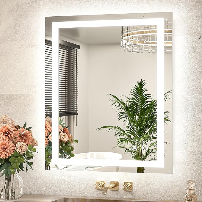 TETOTE LED Bathroom Mirror 24 x 30 Inch Lighted Bathroom Vanity Mirror with Lights, Brighter Frontlit and Backlit Light up Anti Fog Mirror, 3-Color Dimmable, Shatterproof Tempered Glass, Waterproof