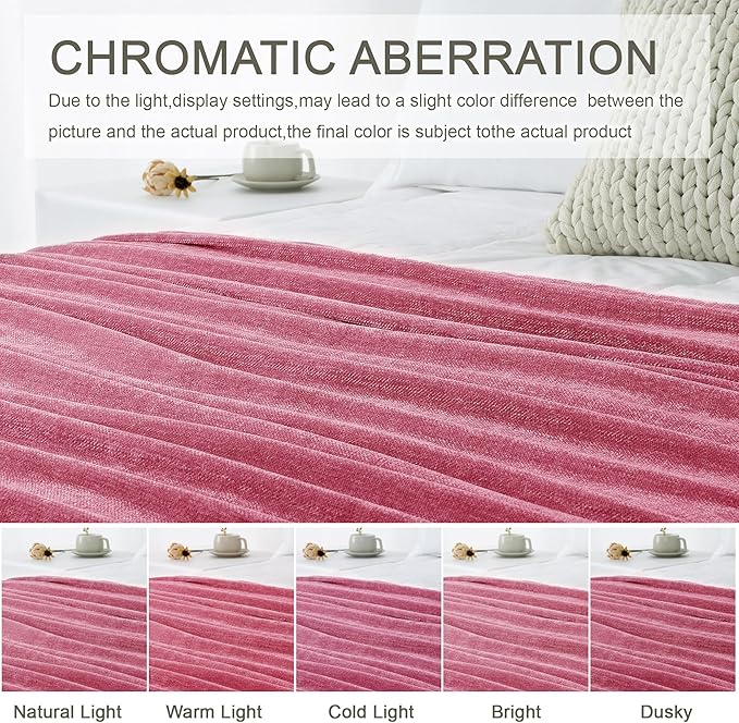 Chenille Throw Blanket for Couch 50"X 60", Soft Cozy Throws with Fringe Tassel for Bed Sofa Chair Cover, Lightweight Knitted Decorative Boho Blankets for Living Room, Rose Pink