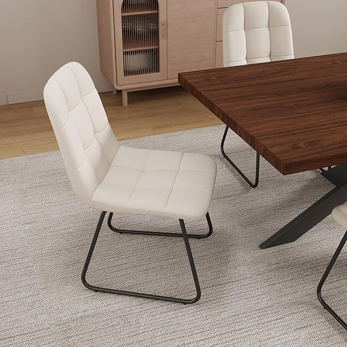 ZckyCine Expandable Dining Table Set for 6-8 People, Modern Rectangular Kitchen Table, 63"-79" Extendable, Walnut Finish, Metal Frame, 6 PU Leather Cushioned Chairs, Easy Assembly
