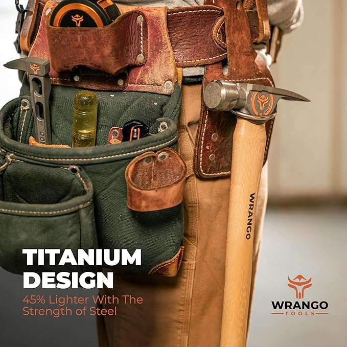 Wrango Tools Titanium Nailing Hammer – 14oz Head, 14.5in Wood Handle, Smooth Face, 38mm Diameter Pole