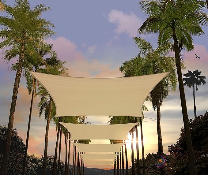 Amgo Custom Size 14' x 18' Beige Rectangle Square Sun Shade Sail UPF50+ AGTAPR1620, Order to Make Canopy Awning, 95% UV Blockage, Water & Air Permeable, Commercial and Residential (We Customize)