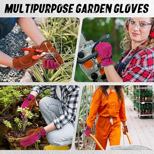 HLDD HANDLANDY 2 Pairs Leather Work Gloves for Men & Women – Cowhide Gardening Gloves, Thorn Proof, Cotton Lined, for Tig/Mig Welding, Construction, Chainsaw, Farm, Landscaping