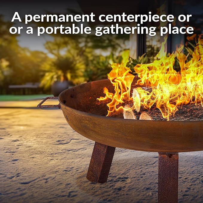 Sunnydaze 24-Inch Cast Iron Heavy-Duty Fire Pit for Outside - Wood-Burning Outdoor Fire Pit Bowl with Handles - Oxidized Finish