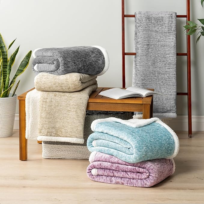 PAVILIA Melange Cream Sherpa Blanket Throw for Couch, Warm Soft Cozy Reversible Blanket Sofa Bed, Thick Plush Large Fleece Car Blanket, Decorative Home Room Decor Gifts Men Women, 50x60 Ivory Beige