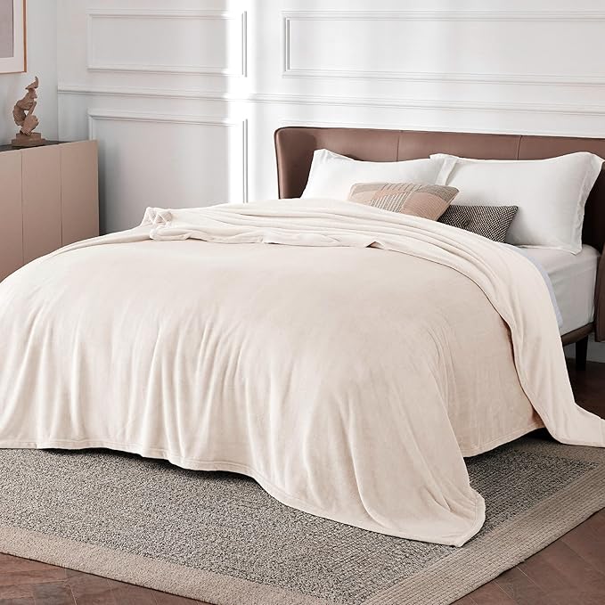 Bedsure GentleSoft Fleece Blankets Queen Size Cream - Bed Blanket Soft Lightweight Plush Fuzzy Cozy Luxury Microfiber, 90x90 inches