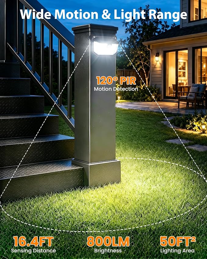 Magnetic Solar Step Lights Outdoor, 178 LED 800LM Solar Stair Lights Motion Sensor, No Drill Magnetic Fence Lights for Metal Railings, Deck, Porch, IP65 Waterproof Outdoor Solar Lights 1Pack