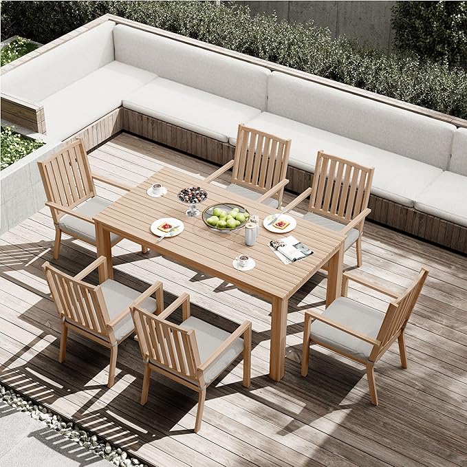 All-Weather Aluminum Outdoor Dining Table, Modern Rectangle Patio Dining Table for Balcony Garden, Brown
