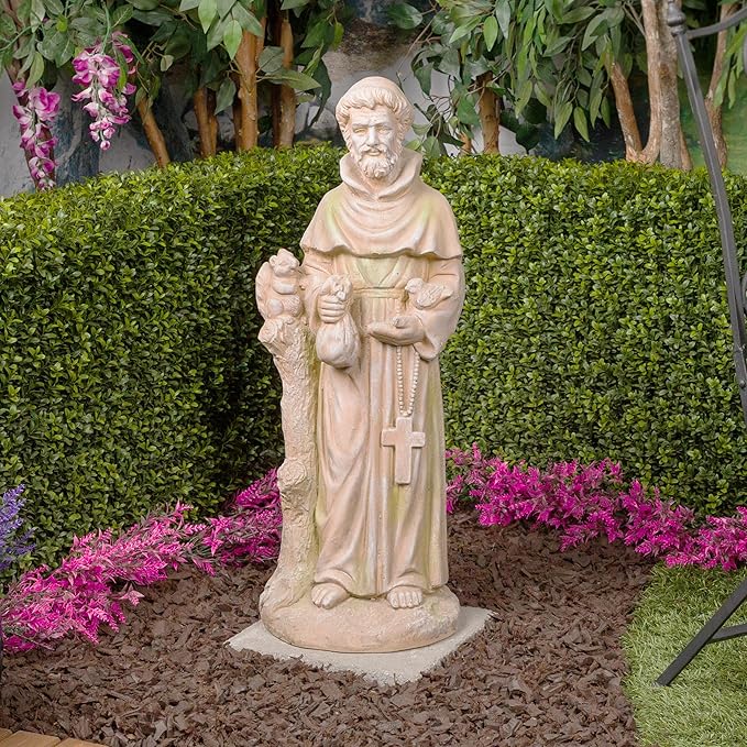 Alpine Corporation QFC103-201 Old World St. Francis Statue, Meaningful Statuary Décor for Garden, Patio, & Lawn, 31" H