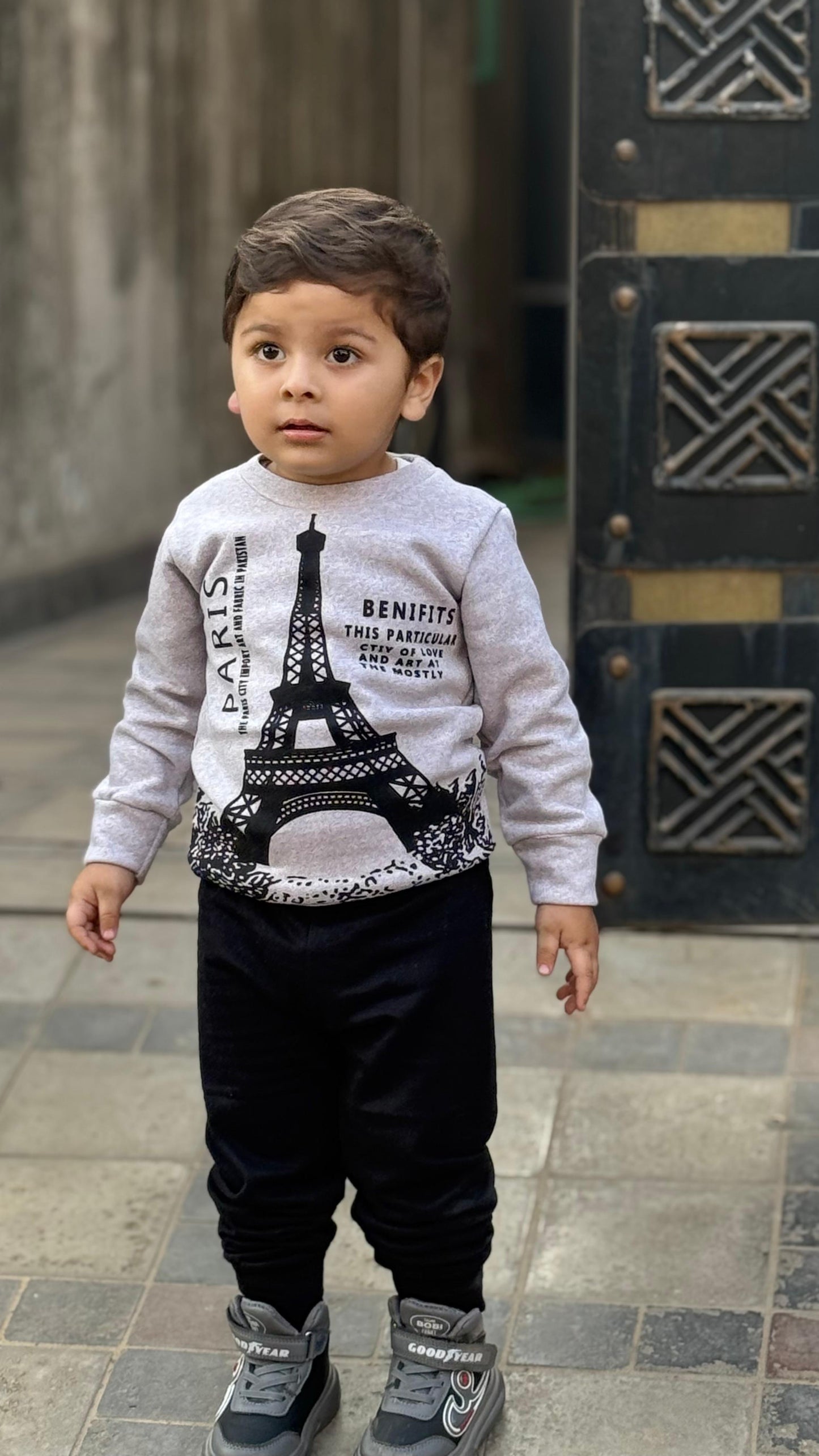 Fleece Fabric Grey Paris Printed Suit ( Each )