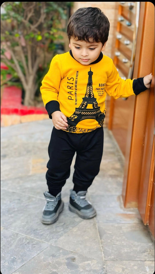 Fleece Fabric Yellow Paris Printed Suit ( Each )