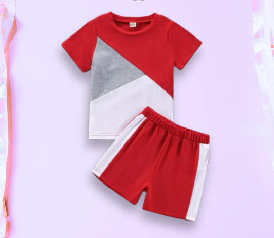Red Panel Kids Short Set (Each)