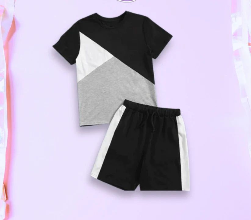 Black Panel Kids Short Set (Each)