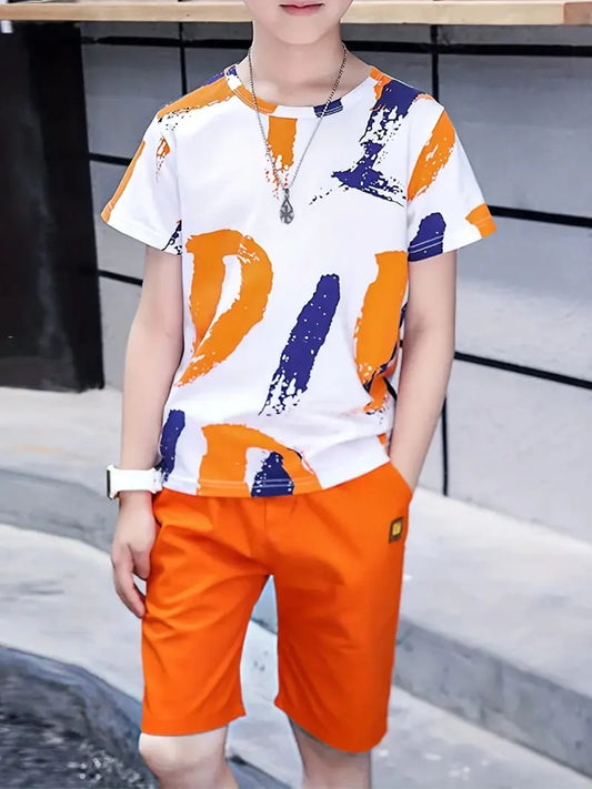 Orange Multi Printed Kids Short Set (Each)