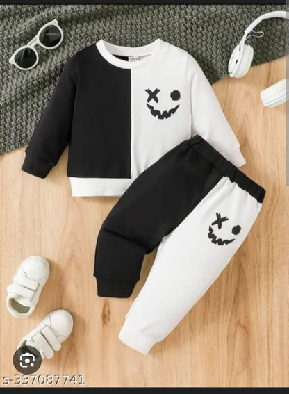 White & Black Smile Printed Kids Winter Suit ( Each )