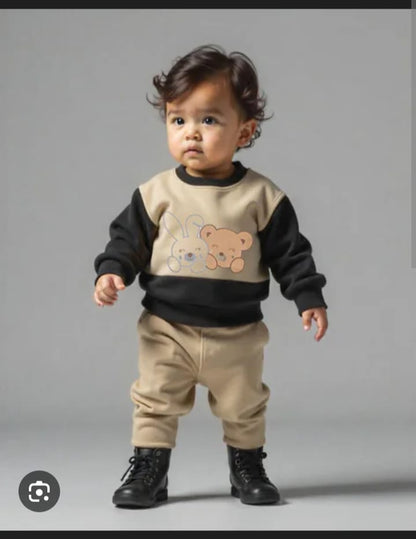 Black & Skin Bunny Printed Kids Winter Suit ( Each )