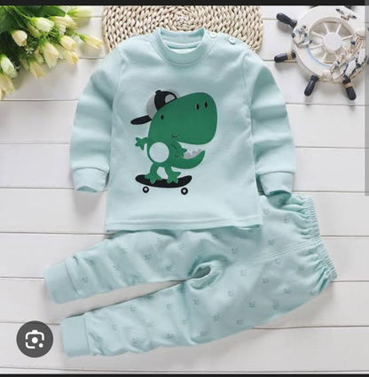 Green & Sky Dino Printed Kids Winter Suit ( Each )