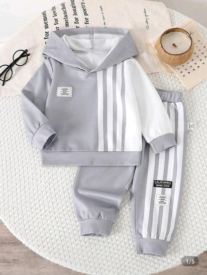 Grey Line Printed Kids Winter Hoodies Suit (Each)