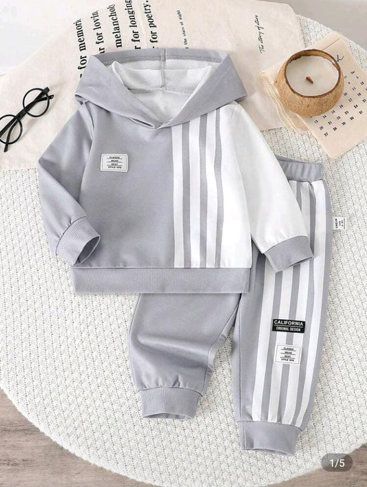 Grey Line Printed Kids Winter Hoodies Suit (Each)