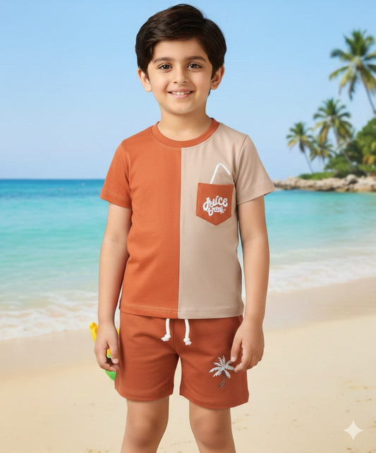 Kids Peach Jucce Print T-Shirt & Shorts Set