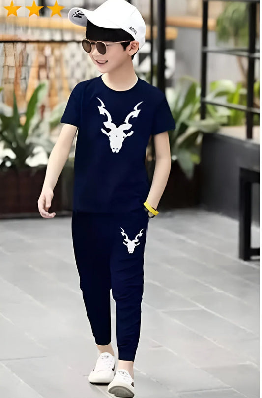 Blue Markhor Printed Half Sleeve Kids Suit (Each)