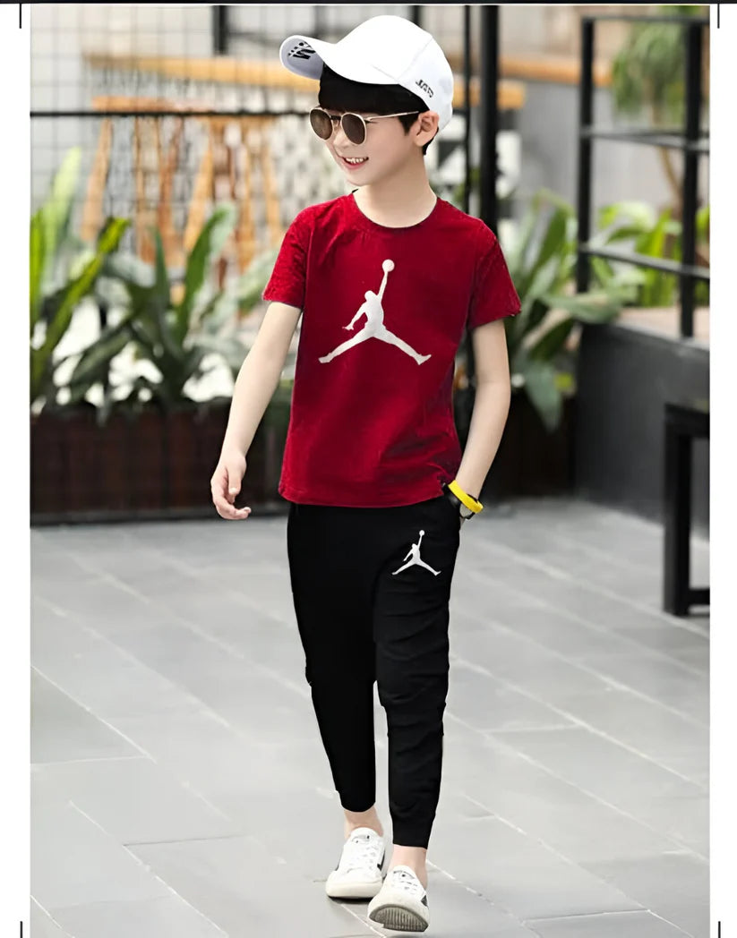 Red Basket Tracksuit Printed Half Sleeve Kids Suit (Each)