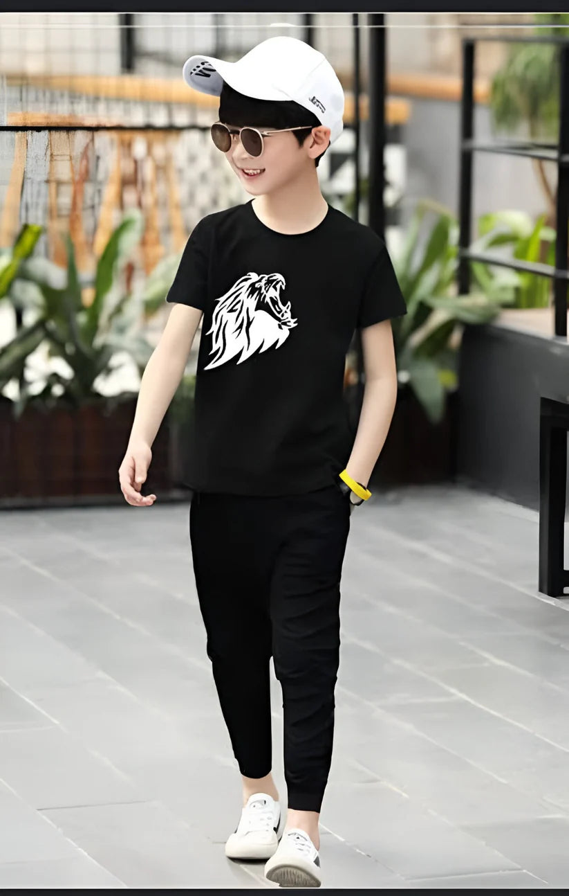 Black Lion Printed Half Sleeve Kids Suit (Each)