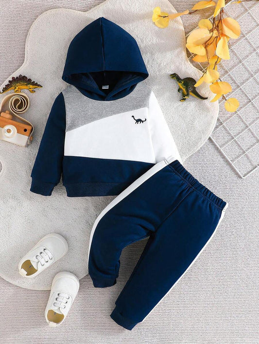 Navy Blue Panel Dinosaur Printed Kids Winter Suit (Each)