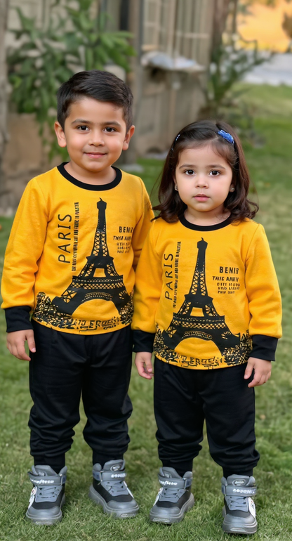Fleece Fabric Yellow Paris Printed Suit ( Each )