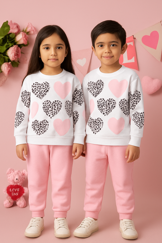 Pink Heart Printed Kids Winter Suit ( Each )