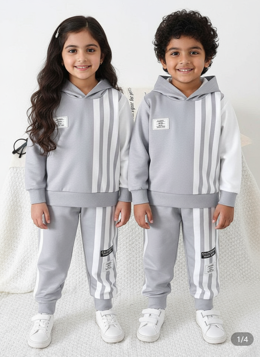 Grey Line Printed Kids Winter Hoodies Suit (Each)