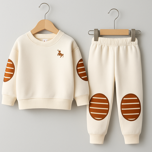 White & Brown Hours Printed Kids Winter Suit ( Each )