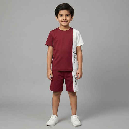 Maroon Signature Printed Kids Short Set (Each)
