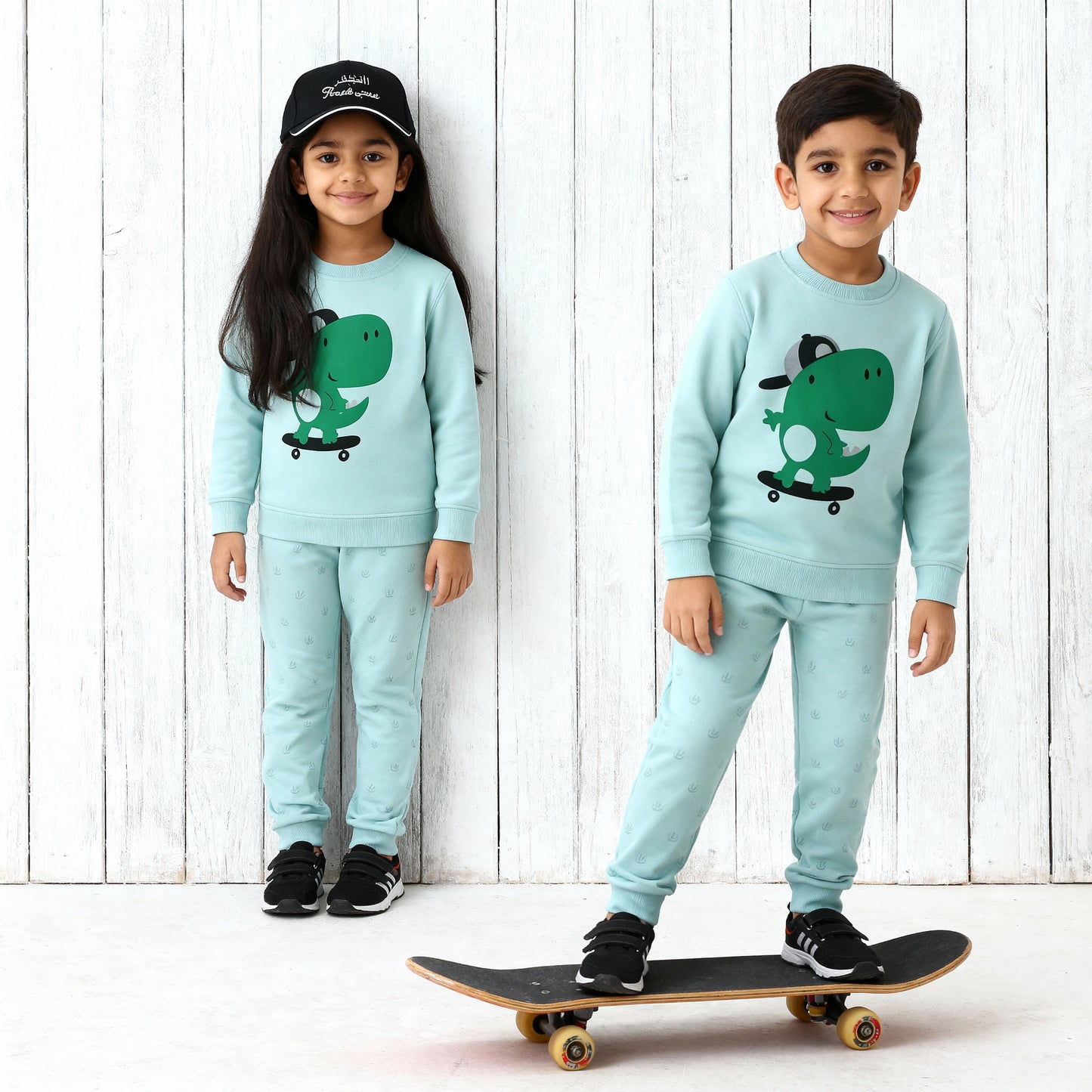 Green & Sky Dino Printed Kids Winter Suit ( Each )