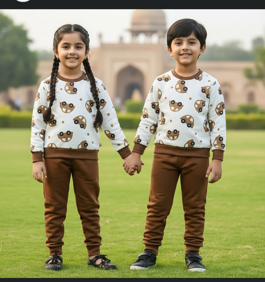 Brown Car Printed Kids Winter Suit ( Each )