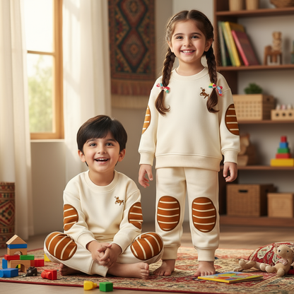 White & Brown Hours Printed Kids Winter Suit ( Each )