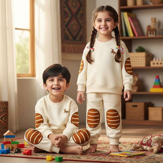 White & Brown Hours Printed Kids Winter Suit ( Each )