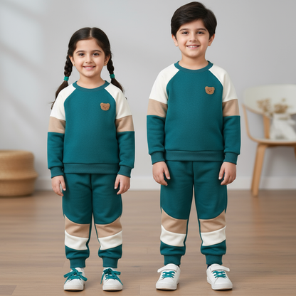 Green Teddy Printed Kids Winter Suit (Each)
