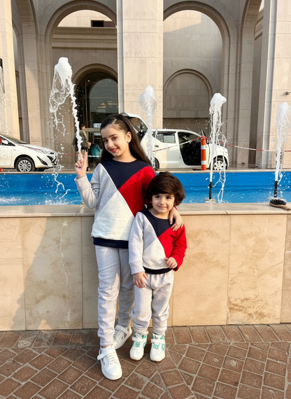 Fleece Fabric Black & Grey Crose Panel Kids Winter Suit ( Each )