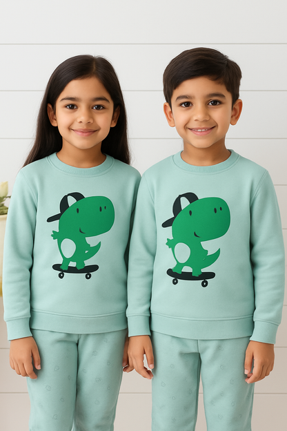 Green & Sky Dino Printed Kids Winter Suit ( Each )