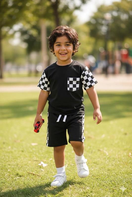 Kids Check Print T-Shirt & Shorts Set