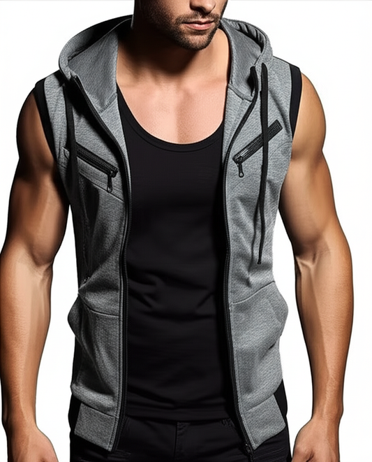 Charcoal Sleeveless Hooded Zipper